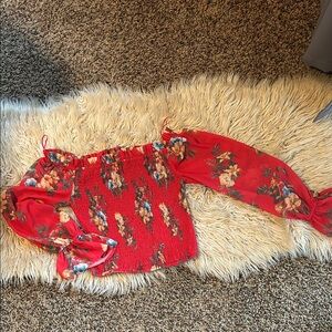 Flying Tomato Red Floral Off-Shoulder Top